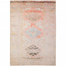 9' X 12' Pink And Blue Oriental Power Loom Stain Resistant Area Rug