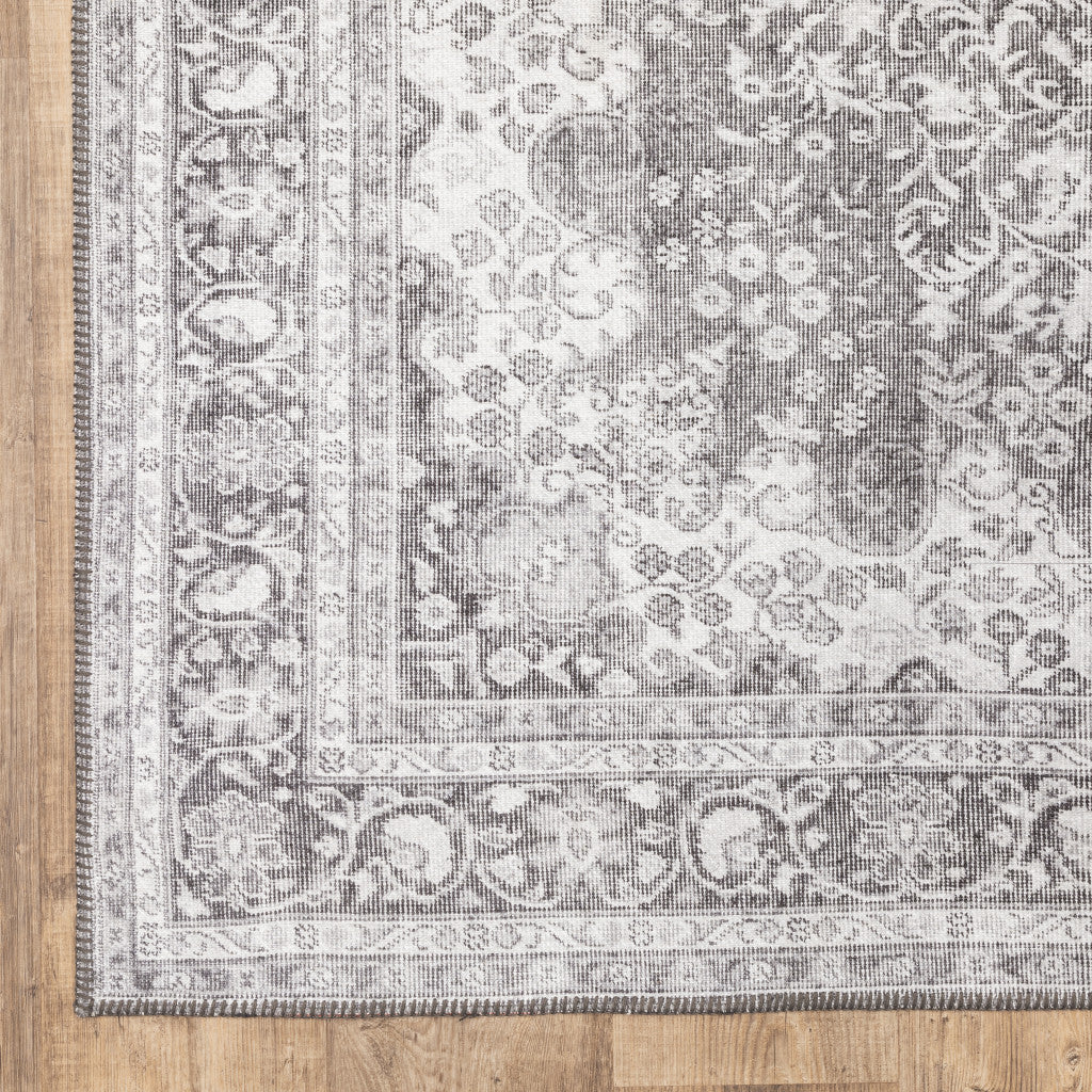 4' X 6' Grey Oriental Power Loom Stain Resistant Area Rug