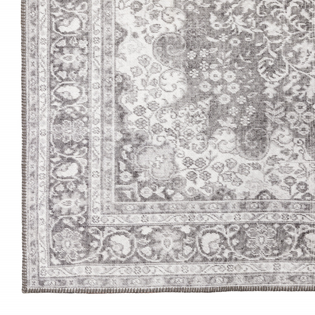 4' X 6' Grey Oriental Power Loom Stain Resistant Area Rug