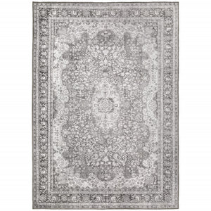 8' X 10' Grey Oriental Power Loom Stain Resistant Area Rug