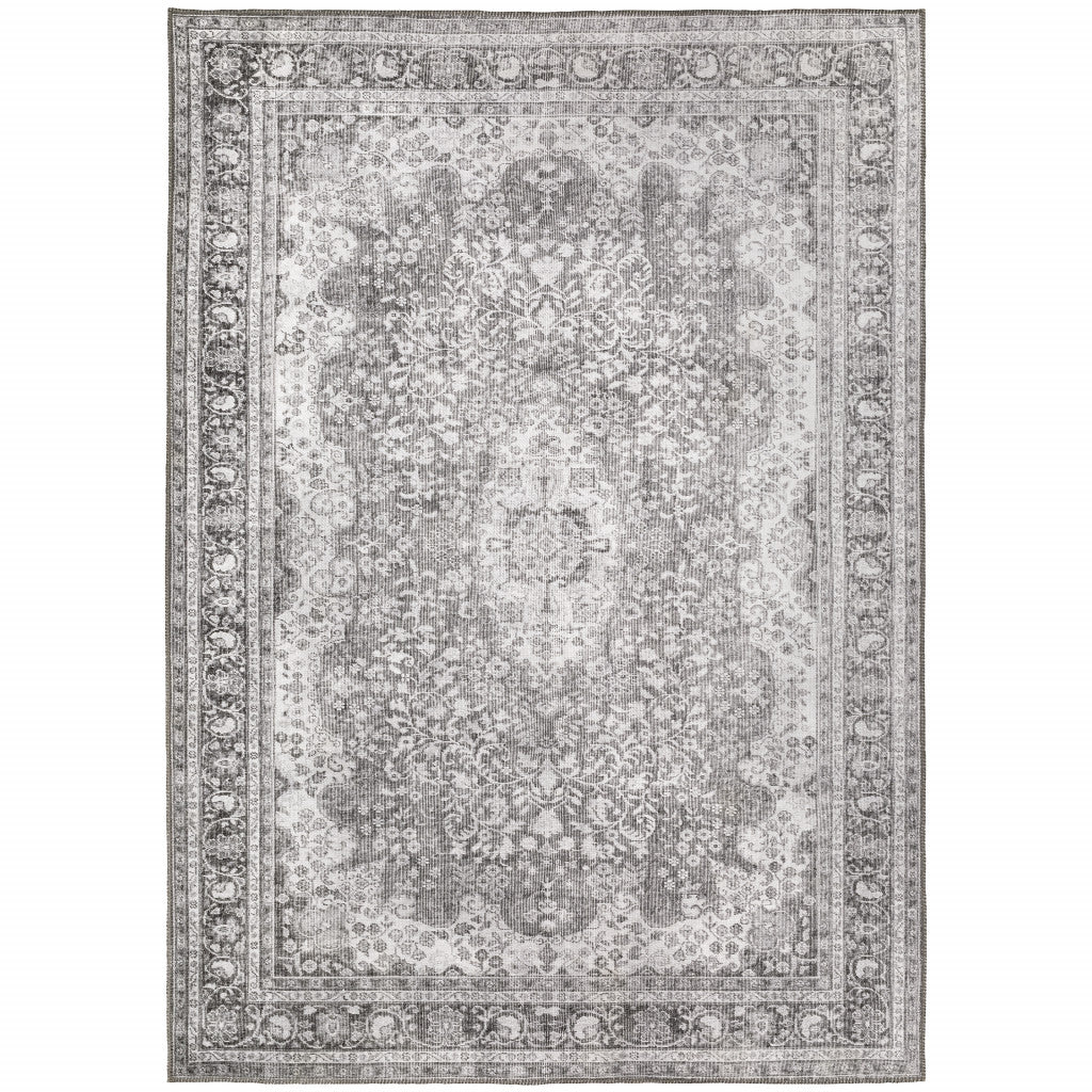 9' X 12' Grey Oriental Power Loom Stain Resistant Area Rug