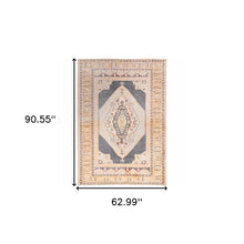 5' X 8' Grey And Gold Oriental Power Loom Stain Resistant Area Rug