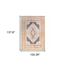 9' X 12' Grey And Gold Oriental Power Loom Stain Resistant Area Rug