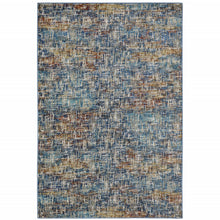 8' X 10' Blue Teal Gold Rust And Beige Abstract Power Loom Stain Resistant Area Rug