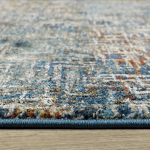 8' X 10' Blue Teal Gold Rust And Beige Abstract Power Loom Stain Resistant Area Rug