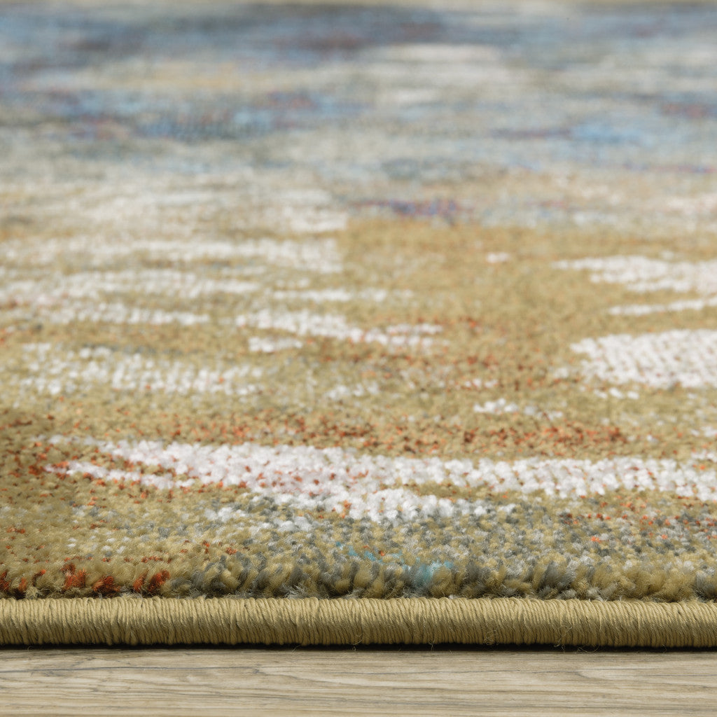 Blue Gold Teal Rust Grey And Beige Abstract Power Loom Stain Resistant Area Rug - 5' x 7'