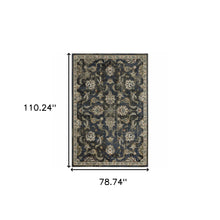 6' X 9' Charcoal Blue Gold Rust And Beige Oriental Power Loom Stain Resistant Area Rug