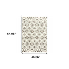 Ivory And Brown Geometric Shag Power Loom Stain Resistant Area Rug - 4' x 6'