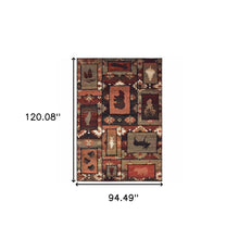 8' X 10' Brown Rust Berry Sage Green Gold And Ivory Southwestern Power Loom Stain Resistant Area Rug