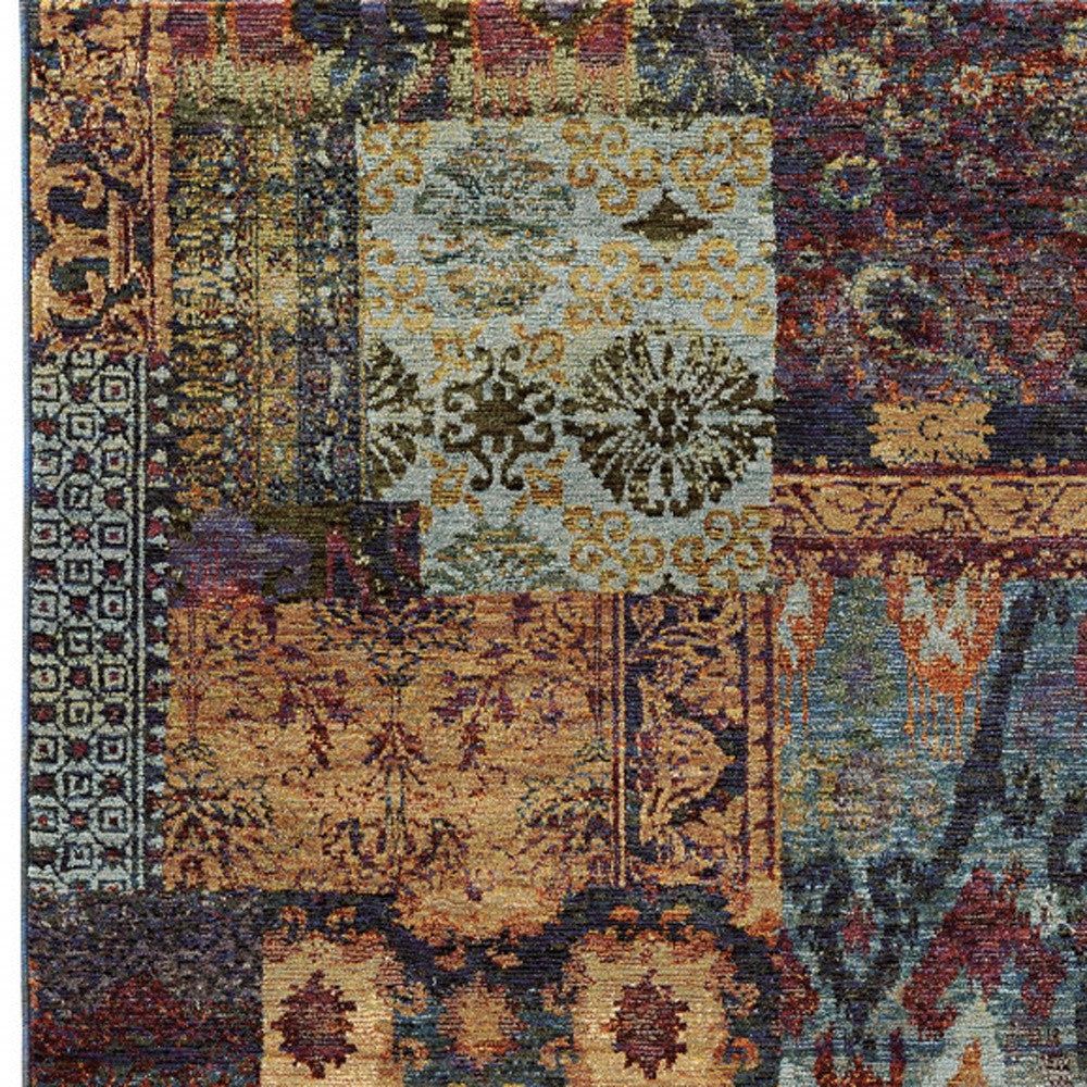 2' X 3' Gold Blue Purple Green And Red Abstract Power Loom Stain Resistant Area Rug