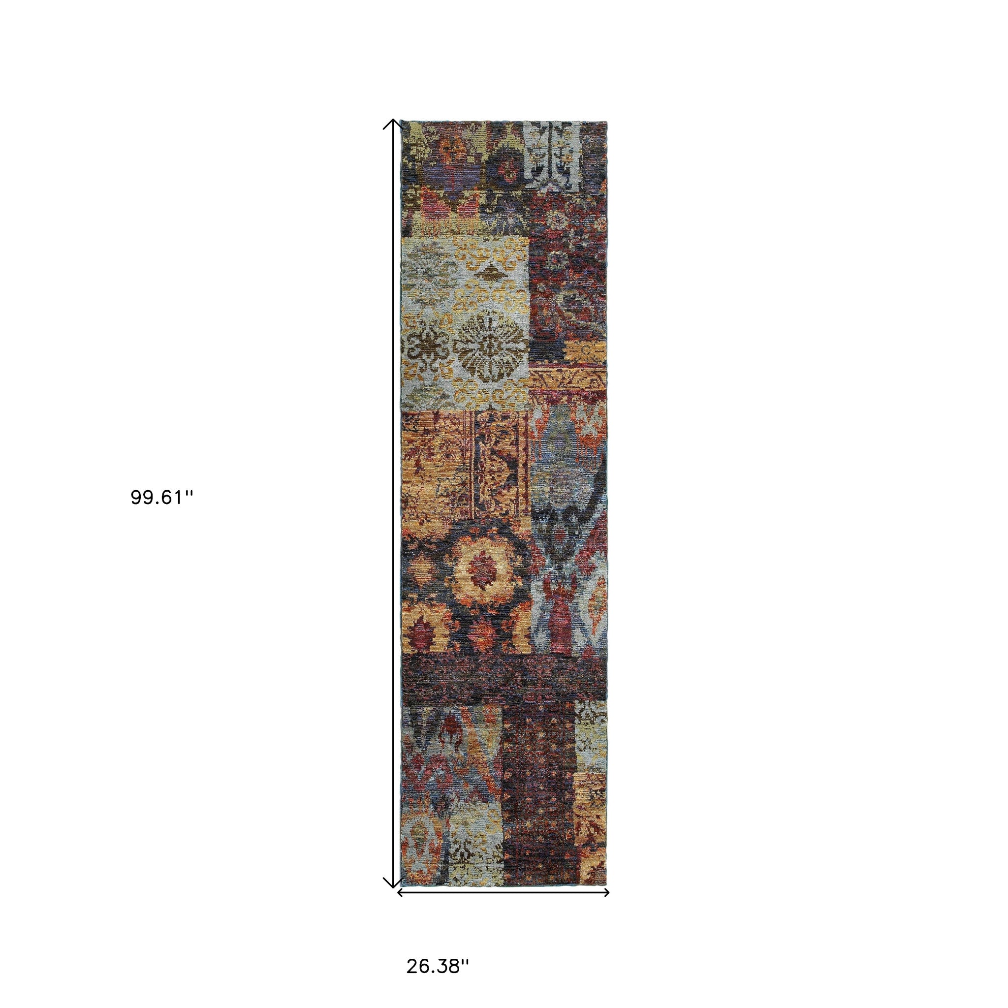 2' X 8' Gold Blue Purple Green And Red Abstract Power Loom Stain Resistant Runner Rug