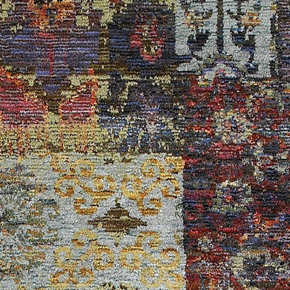 2' X 8' Gold Blue Purple Green And Red Abstract Power Loom Stain Resistant Runner Rug