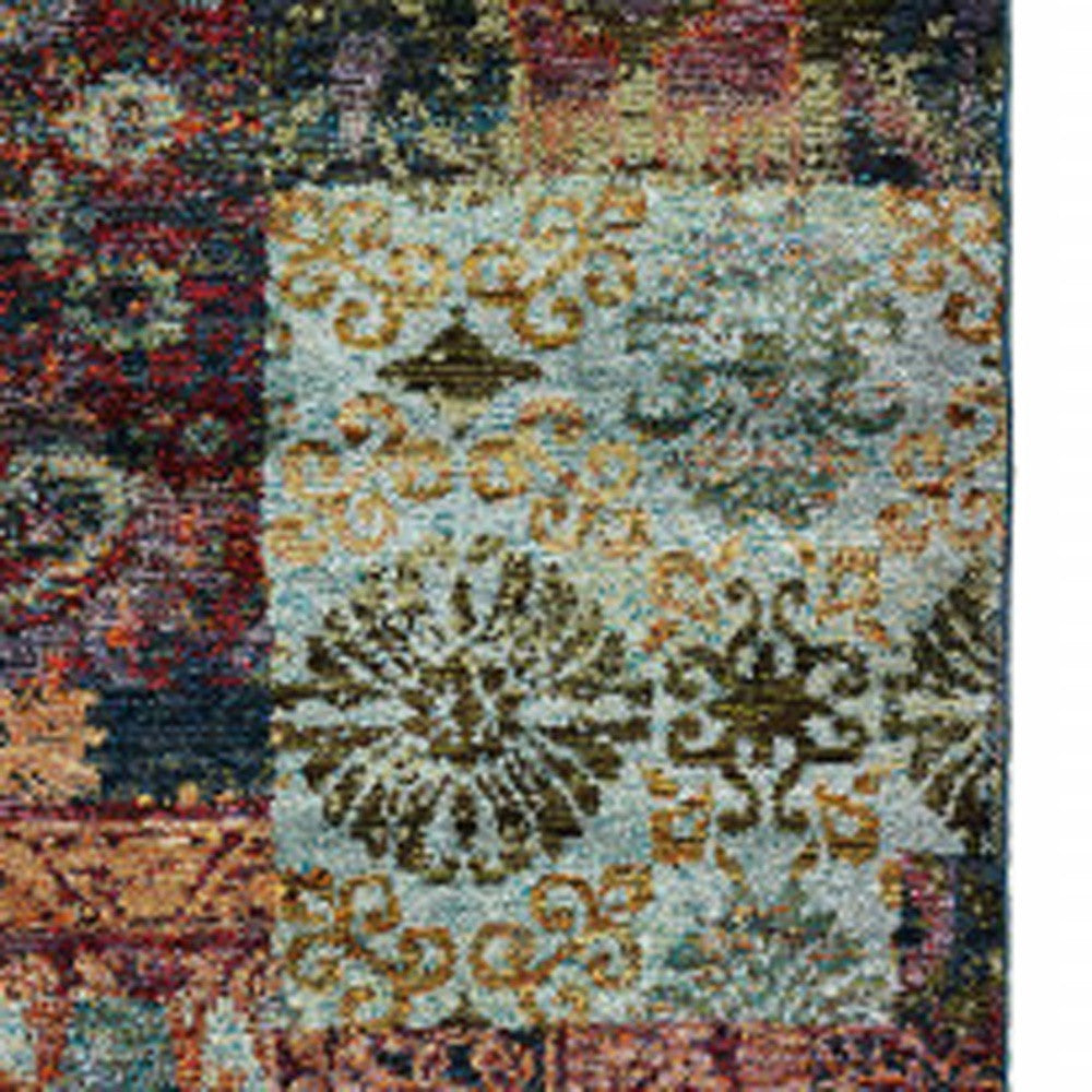 2' X 10' Blue And Red Abstract Power Loom Runner Rug