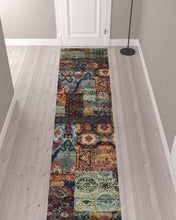 2' X 10' Blue And Red Abstract Power Loom Runner Rug