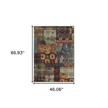 3' X 5' Gold Blue Purple Green And Red Abstract Power Loom Stain Resistant Area Rug