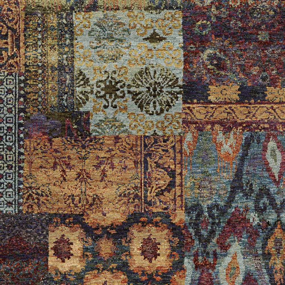 3' X 5' Gold Blue Purple Green And Red Abstract Power Loom Stain Resistant Area Rug