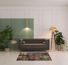 3' X 5' Gold Blue Purple Green And Red Abstract Power Loom Stain Resistant Area Rug