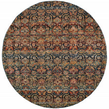 8' Multi And Blue Round Abstract Power Loom Stain Resistant Area Rug