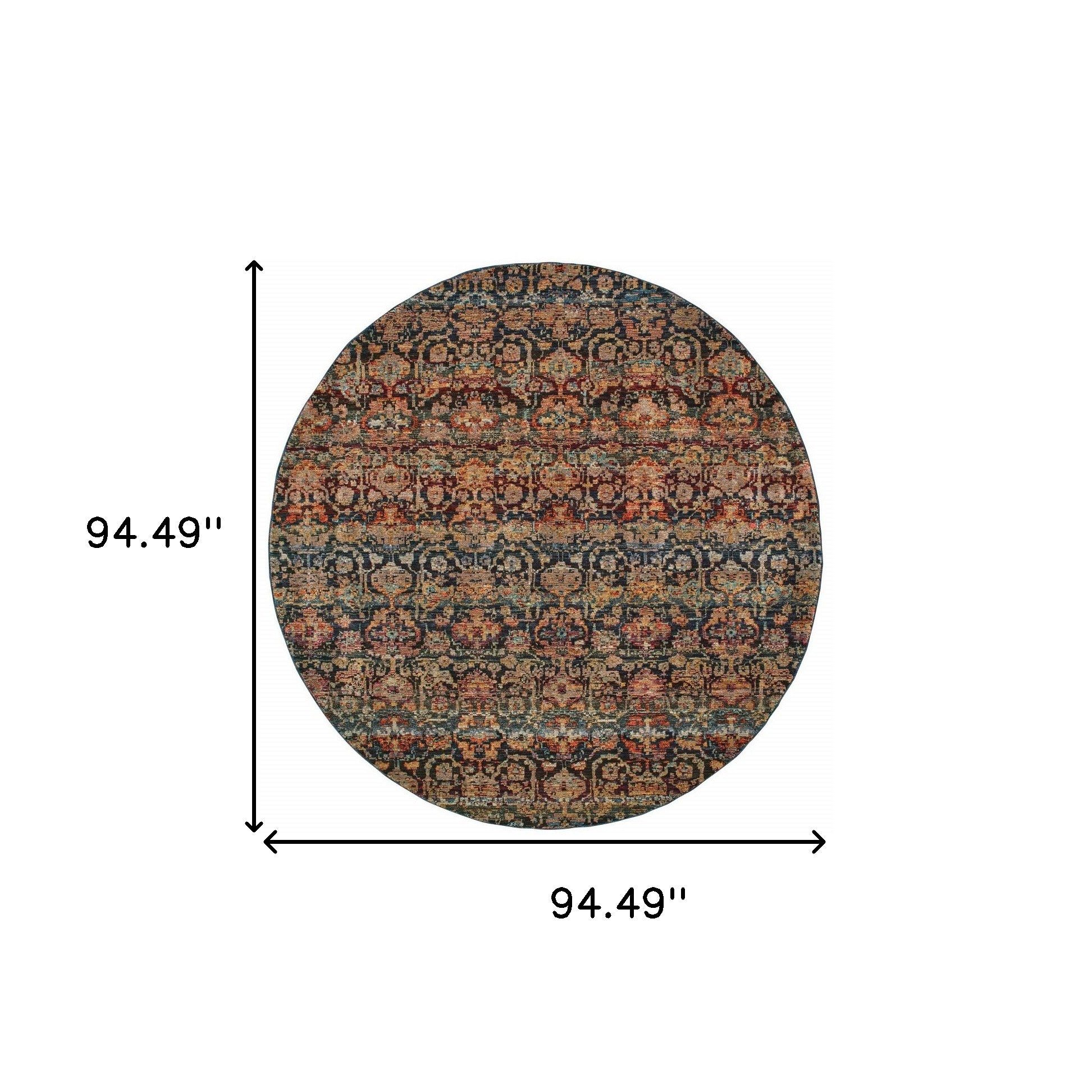 8' Multi And Blue Round Abstract Power Loom Stain Resistant Area Rug