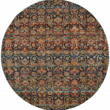 8' Multi And Blue Round Abstract Power Loom Stain Resistant Area Rug