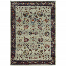10' X 13' Stone And Red Oriental Power Loom Stain Resistant Area Rug