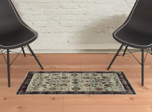 2' X 3' Stone And Red Oriental Power Loom Stain Resistant Area Rug