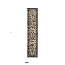 2' X 10' Stone And Red Oriental Power Loom Stain Resistant Runner Rug