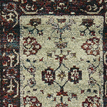 2' X 10' Stone And Red Oriental Power Loom Stain Resistant Runner Rug