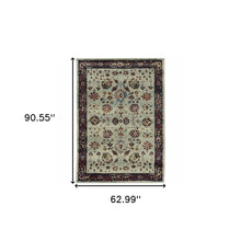 5' X 7' Stone And Red Oriental Power Loom Stain Resistant Area Rug