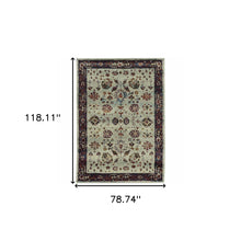 6' X 9' Stone And Red Oriental Power Loom Stain Resistant Area Rug