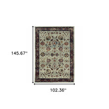 9' X 12' Stone And Red Oriental Power Loom Stain Resistant Area Rug