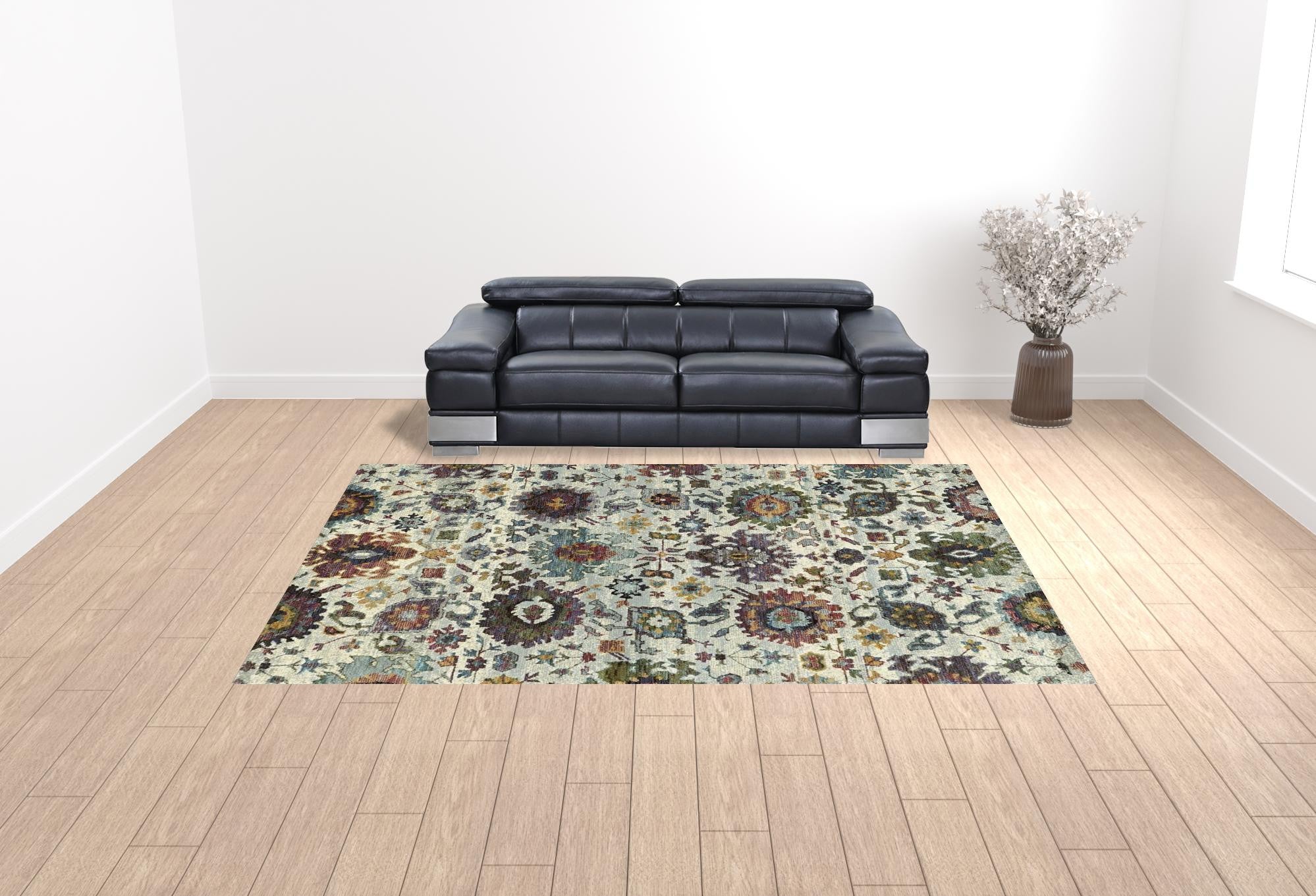 10' X 13' Stone Grey Purple Green Gold And Teal Oriental Power Loom Stain Resistant Area Rug