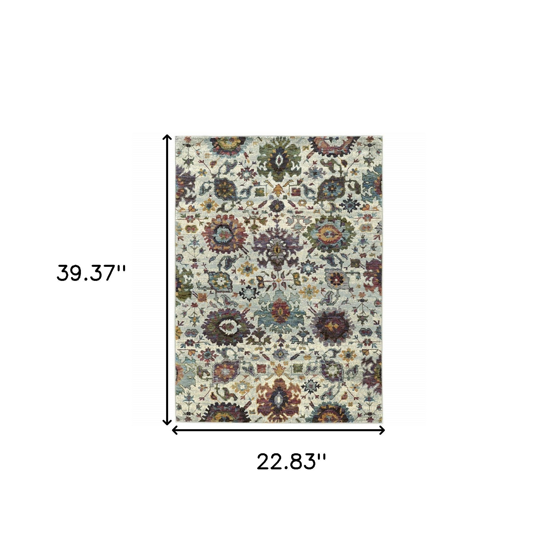 2' X 3' Stone Grey Purple Green Gold And Teal Oriental Power Loom Stain Resistant Area Rug