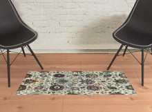 2' X 3' Stone Grey Purple Green Gold And Teal Oriental Power Loom Stain Resistant Area Rug