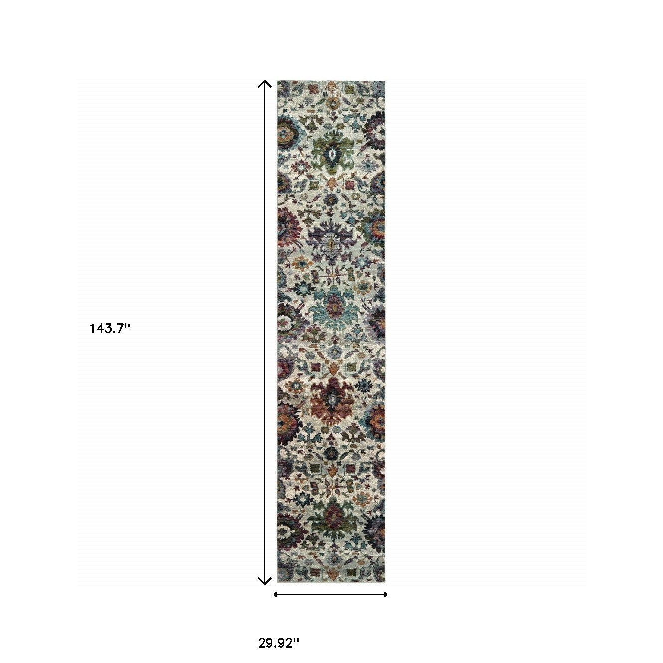 2' X 10' Green And Ivory Oriental Power Loom Runner Rug