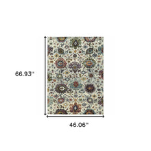 3' X 5' Stone Grey Purple Green Gold And Teal Oriental Power Loom Stain Resistant Area Rug