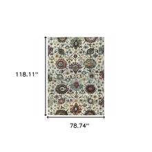 6' X 9' Stone Grey Purple Green Gold And Teal Oriental Power Loom Stain Resistant Area Rug