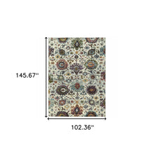 9' X 12' Stone Grey Purple Green Gold And Teal Oriental Power Loom Stain Resistant Area Rug