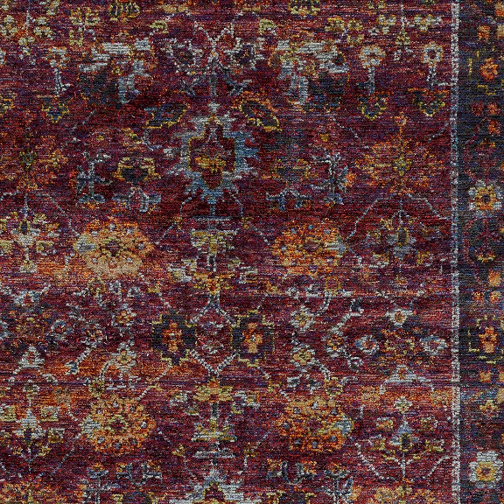 10' X 13' Red Purple Gold And Grey Oriental Power Loom Stain Resistant Area Rug