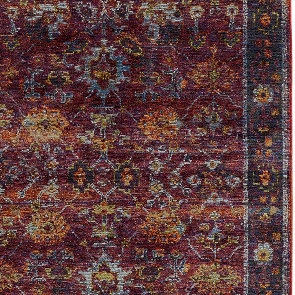 2' X 3' Red Purple Gold And Grey Oriental Power Loom Stain Resistant Area Rug