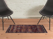 2' X 3' Red Purple Gold And Grey Oriental Power Loom Stain Resistant Area Rug