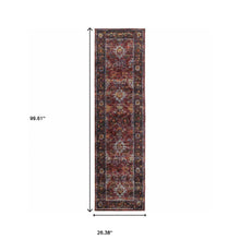 2' X 8' Red Purple Gold And Grey Oriental Power Loom Stain Resistant Runner Rug