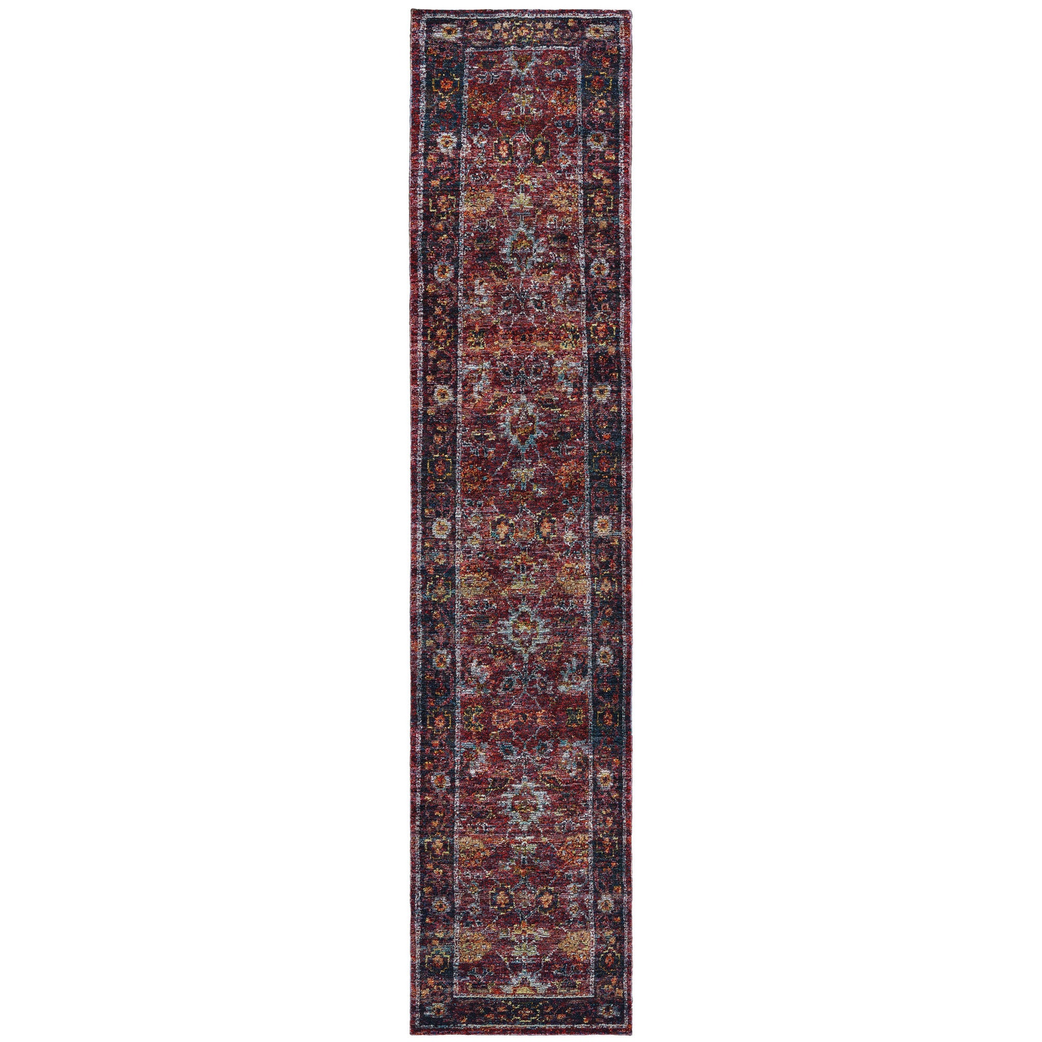 2' X 10' Red Purple Gold And Grey Oriental Power Loom Stain Resistant Runner Rug
