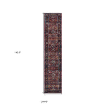 2' X 10' Red Purple Gold And Grey Oriental Power Loom Stain Resistant Runner Rug