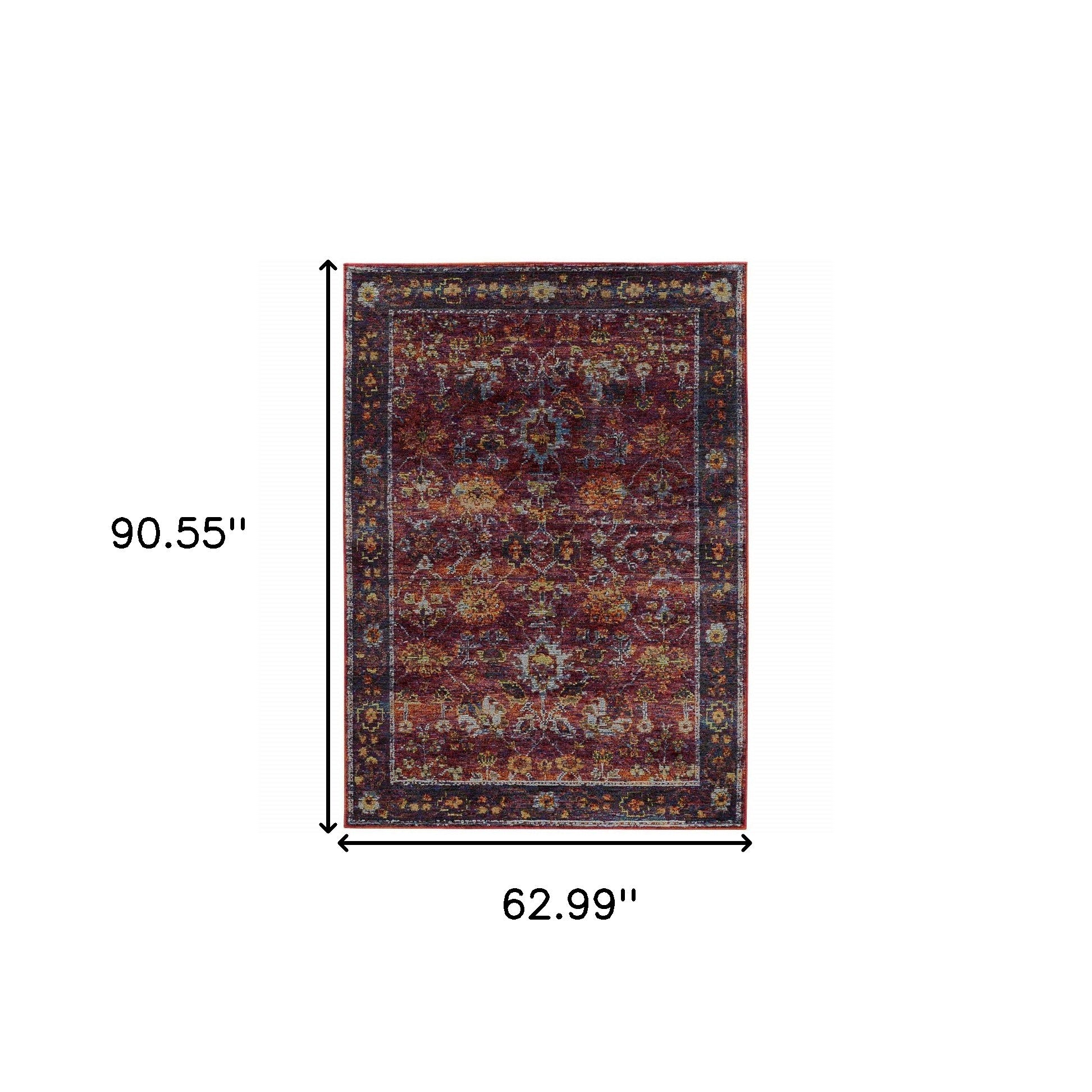 5' X 7' Red Purple Gold And Grey Oriental Power Loom Stain Resistant Area Rug