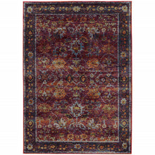 6' X 9' Red Purple Gold And Grey Oriental Power Loom Stain Resistant Area Rug
