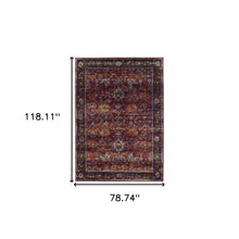 6' X 9' Red Purple Gold And Grey Oriental Power Loom Stain Resistant Area Rug