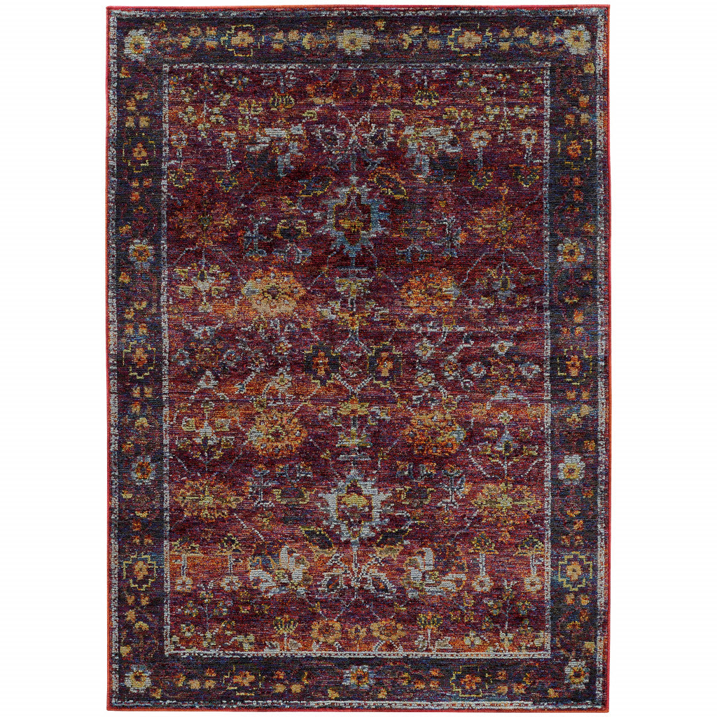 8' X 10' Red Purple Gold And Grey Oriental Power Loom Stain Resistant Area Rug