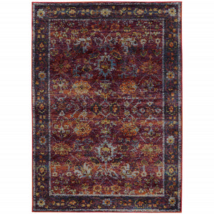 8' X 10' Red Purple Gold And Grey Oriental Power Loom Stain Resistant Area Rug