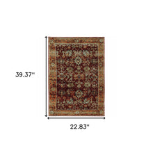 2' X 3' Red Gold And Green Oriental Power Loom Stain Resistant Area Rug